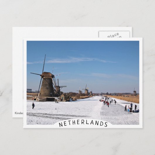 IJsschaatsen langs de windmolens in de winter Briefkaart (Voorkant / Achterkant)