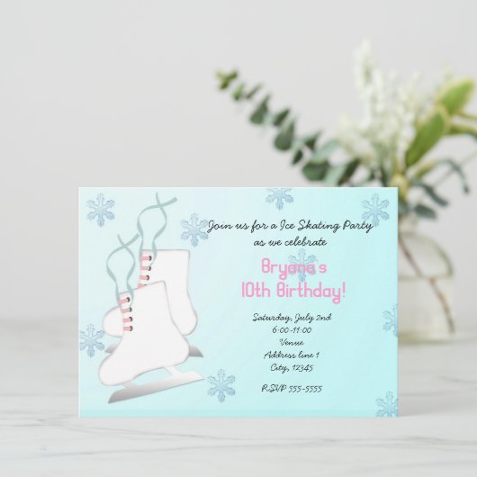 IJsschaatsen Schaats Verjaardagsfeest Uitnodiging (Staand voorkant)