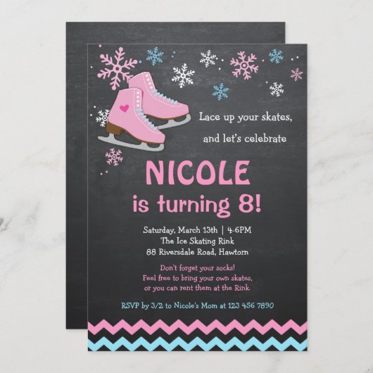 ijsschaatsen uitnodigen/ijsschaatsen uitnodigen kaart (Voorkant / Achterkant)