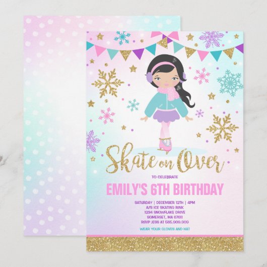 ijsschaatsen Uitnodiging ijsschaatsen Gold (Voorkant / Achterkant)