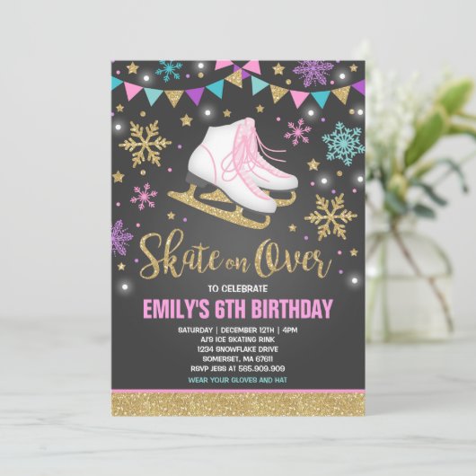 ijsschaatsen Uitnodiging ijsschaatsen Gold (Staand voorkant)