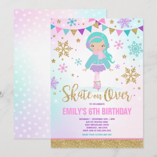 ijsschaatsen Uitnodiging ijsschaatsen Gold (Voorkant / Achterkant)