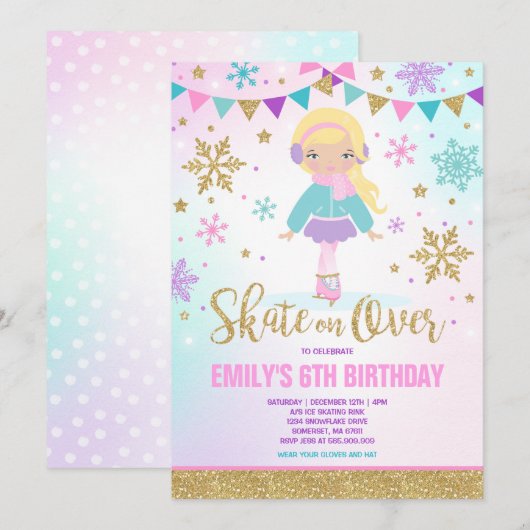 ijsschaatsen Uitnodiging ijsschaatsen Gold (Voorkant / Achterkant)