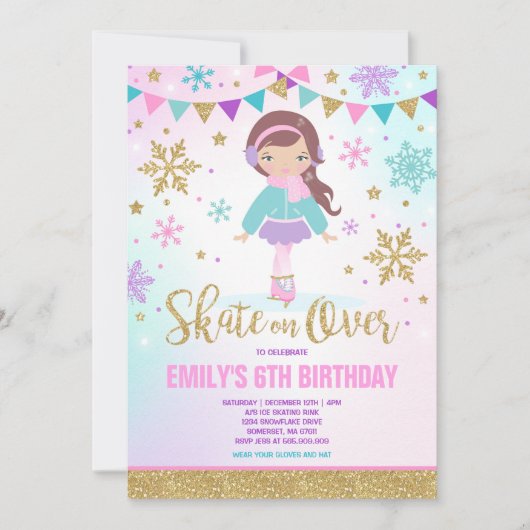 ijsschaatsen Uitnodiging ijsschaatsen Gold (Voorkant)