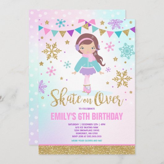 ijsschaatsen Uitnodiging ijsschaatsen Gold (Voorkant / Achterkant)