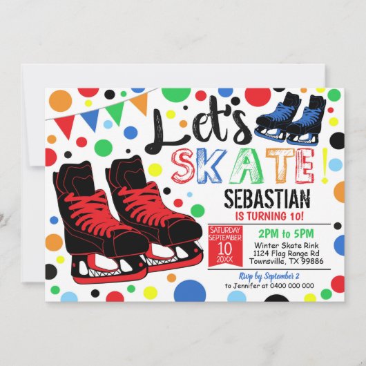 IJsschaatsen Uitnodiging ijsschaatsen Jongen Rood (Voorkant)