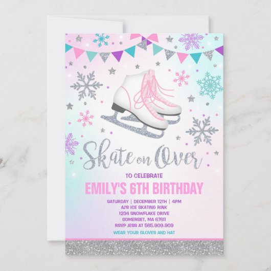 ijsschaatsen Uitnodigingsijsschaatsen Zilver Kaart (Voorkant)
