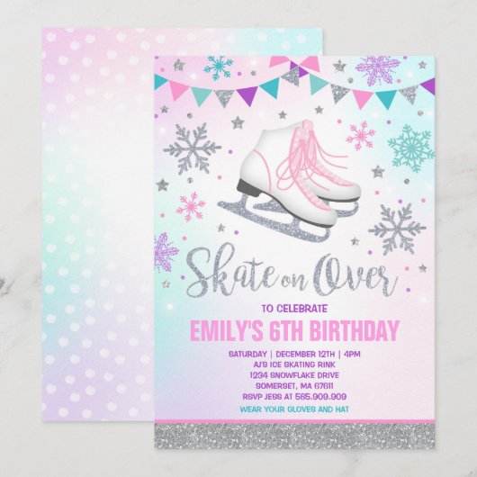ijsschaatsen Uitnodigingsijsschaatsen Zilver Kaart (Voorkant / Achterkant)