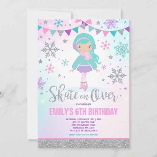ijsschaatsen Uitnodigingsijsschaatsen Zilver Kaart (Voorkant)