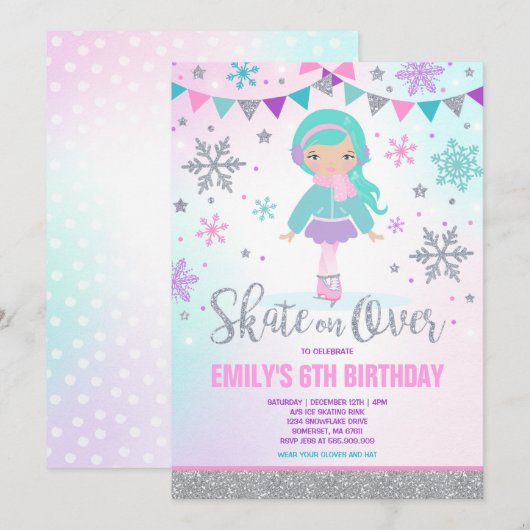 ijsschaatsen Uitnodigingsijsschaatsen Zilver Kaart (Voorkant / Achterkant)