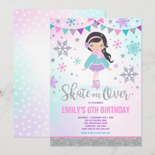 ijsschaatsen Uitnodigingsijsschaatsen Zilver Kaart (Voorkant / Achterkant)