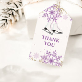 IJsschaatsen Verjaardag Paarse en Gouden Sneeuwvlo Cadeaulabel