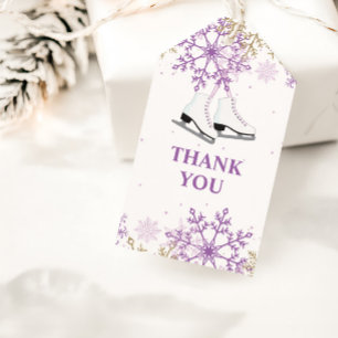 IJsschaatsen Verjaardag Paarse en Gouden Sneeuwvlo Cadeaulabel