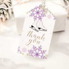 IJsschaatsen Verjaardag Paarse en Gouden Sneeuwvlo Cadeaulabel
