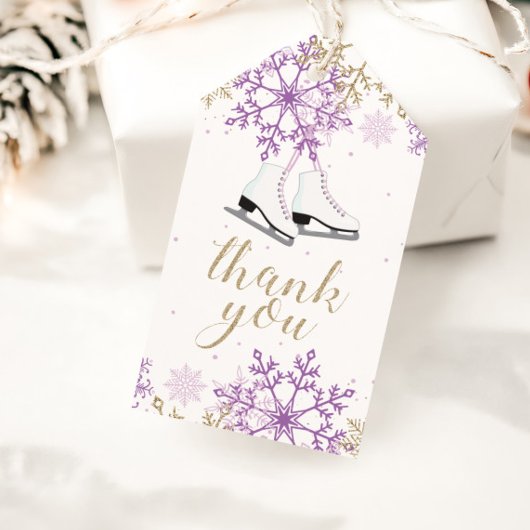 IJsschaatsen Verjaardag Paarse en Gouden Sneeuwvlo Cadeaulabel