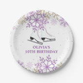 IJsschaatsen Verjaardag Paarse en Gouden Sneeuwvlo Papieren Bordje (Voorkant)