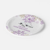 IJsschaatsen Verjaardag Paarse en Gouden Sneeuwvlo Papieren Bordje (Gekanteld)