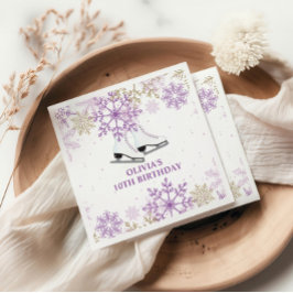 IJsschaatsen Verjaardag Paarse en Gouden Sneeuwvlo Servet