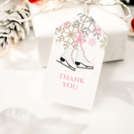 IJsschaatsen Verjaardag Roze Gouden Sneeuwvlokken Cadeaulabel