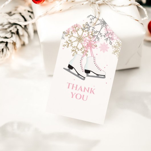IJsschaatsen Verjaardag Roze Gouden Sneeuwvlokken Cadeaulabel