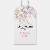 IJsschaatsen Verjaardag Roze Gouden Sneeuwvlokken Cadeaulabel (Voorkant)