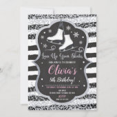 IJsschaatsen Verjaardag Uitnodiging Zilveren Glitt (Voorkant)