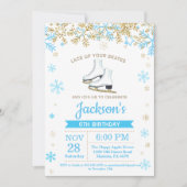 IJsschaatsen Verjaardagsfeest Blauw Schaats Uitnod Kaart (Voorkant)