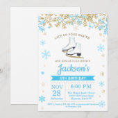 IJsschaatsen Verjaardagsfeest Blauw Schaats Uitnod Kaart (Voorkant / Achterkant)