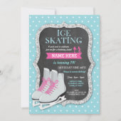 IJsschaatsen Verjaardagsfeest Chalk Schaats Uitnod Kaart (Voorkant)