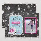 IJsschaatsen Verjaardagsfeest Foto Schaats Sneeuwv Kaart (Voorkant / Achterkant)