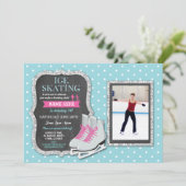 IJsschaatsen Verjaardagsfeest Foto Schaats Uitnodi Kaart (Staand voorkant)