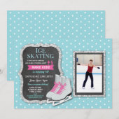 IJsschaatsen Verjaardagsfeest Foto Schaats Uitnodi Kaart (Voorkant / Achterkant)
