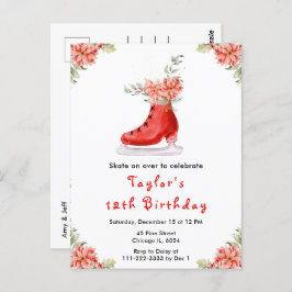 IJsschaatsen Verjaardagsfeest Rood Briefkaart