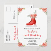 IJsschaatsen Verjaardagsfeest Rood Briefkaart (Voorkant / Achterkant)