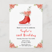 IJsschaatsen Verjaardagsfeest Rood Briefkaart (Voorkant)