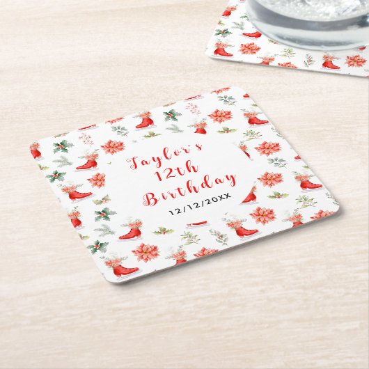 IJsschaatsen Verjaardagsfeest Rood Kartonnen Onderzetters (Schuin)