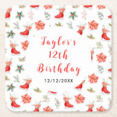 IJsschaatsen Verjaardagsfeest Rood Kartonnen Onderzetters (Voorkant)