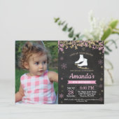 IJsschaatsen Verjaardagsfeest Roze Schaats Foto Kaart (Staand voorkant)