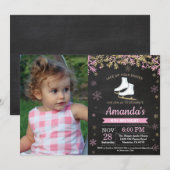 IJsschaatsen Verjaardagsfeest Roze Schaats Foto Kaart (Voorkant / Achterkant)