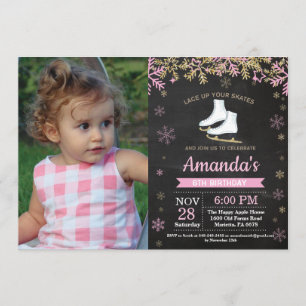 IJsschaatsen Verjaardagsfeest Roze Schaats Foto Kaart