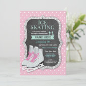 IJsschaatsen Verjaardagsfeest Roze Schaats Uitnodi Kaart (Staand voorkant)