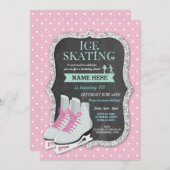 IJsschaatsen Verjaardagsfeest Roze Schaats Uitnodi Kaart (Voorkant / Achterkant)