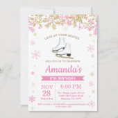 IJsschaatsen Verjaardagsfeest Roze Schaats Uitnodi Kaart (Voorkant)