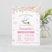 IJsschaatsen Verjaardagsfeest Roze Schaats Uitnodi Kaart (Staand voorkant)