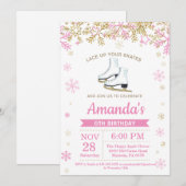 IJsschaatsen Verjaardagsfeest Roze Schaats Uitnodi Kaart (Voorkant / Achterkant)