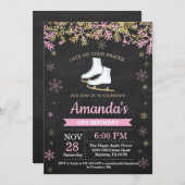 IJsschaatsen Verjaardagsfeest Roze Schaats Uitnodi Kaart (Voorkant / Achterkant)