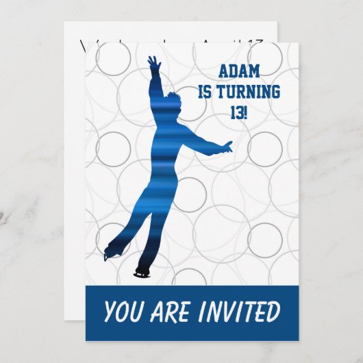 IJsschaatsen verjaardagsfeestje uitnodiging (jonge (Voorkant / Achterkant)