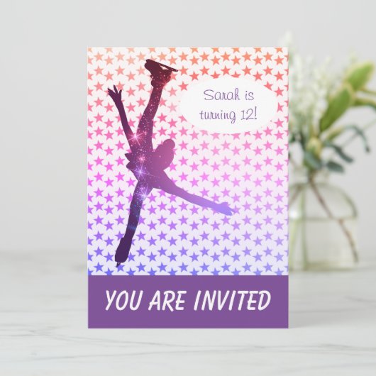 IJsschaatsen verjaardagsfeestje uitnodiging (sterr (Staand voorkant)