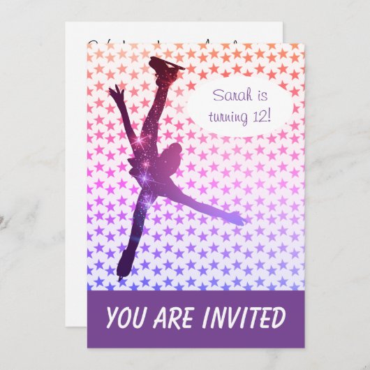 IJsschaatsen verjaardagsfeestje uitnodiging (sterr (Voorkant / Achterkant)