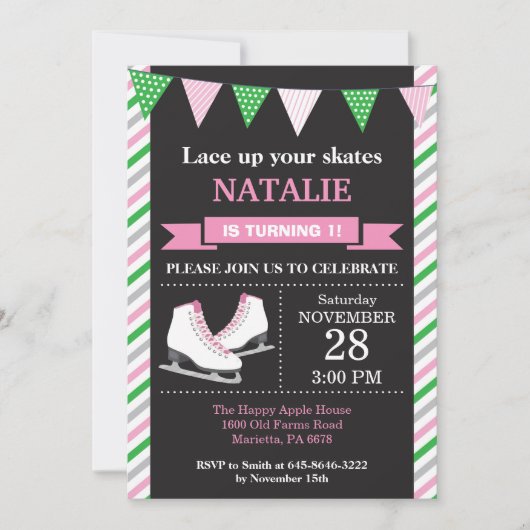 IJsschaatsen verjaardagsuitnodiging 1e verjaardags Kaart (Voorkant)